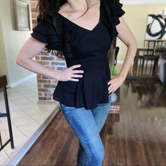 Double Zero Tops - Double Zero Peplum Black Top L